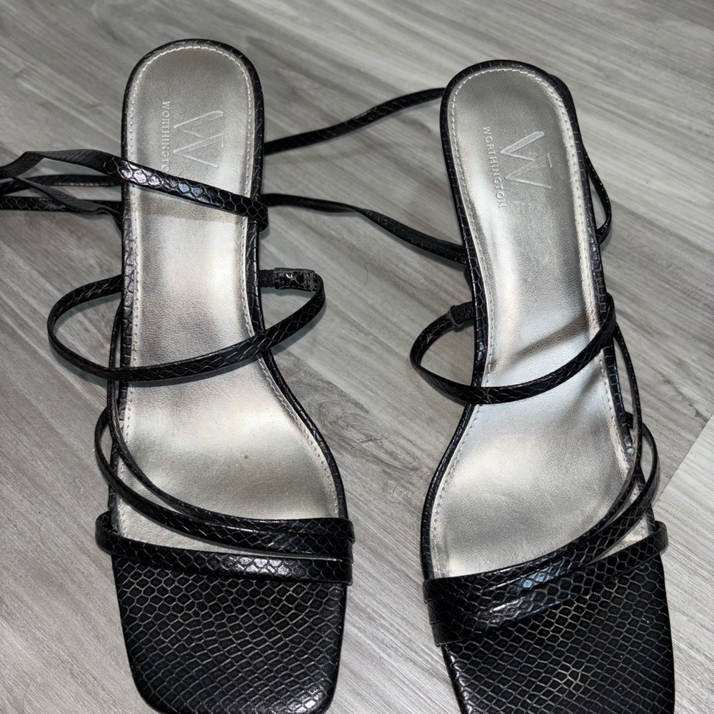 Worthington Black Textured Strappy Heels